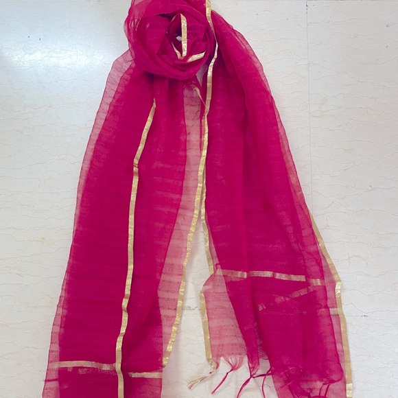 Other - Red solid duppata with golden tasselled border